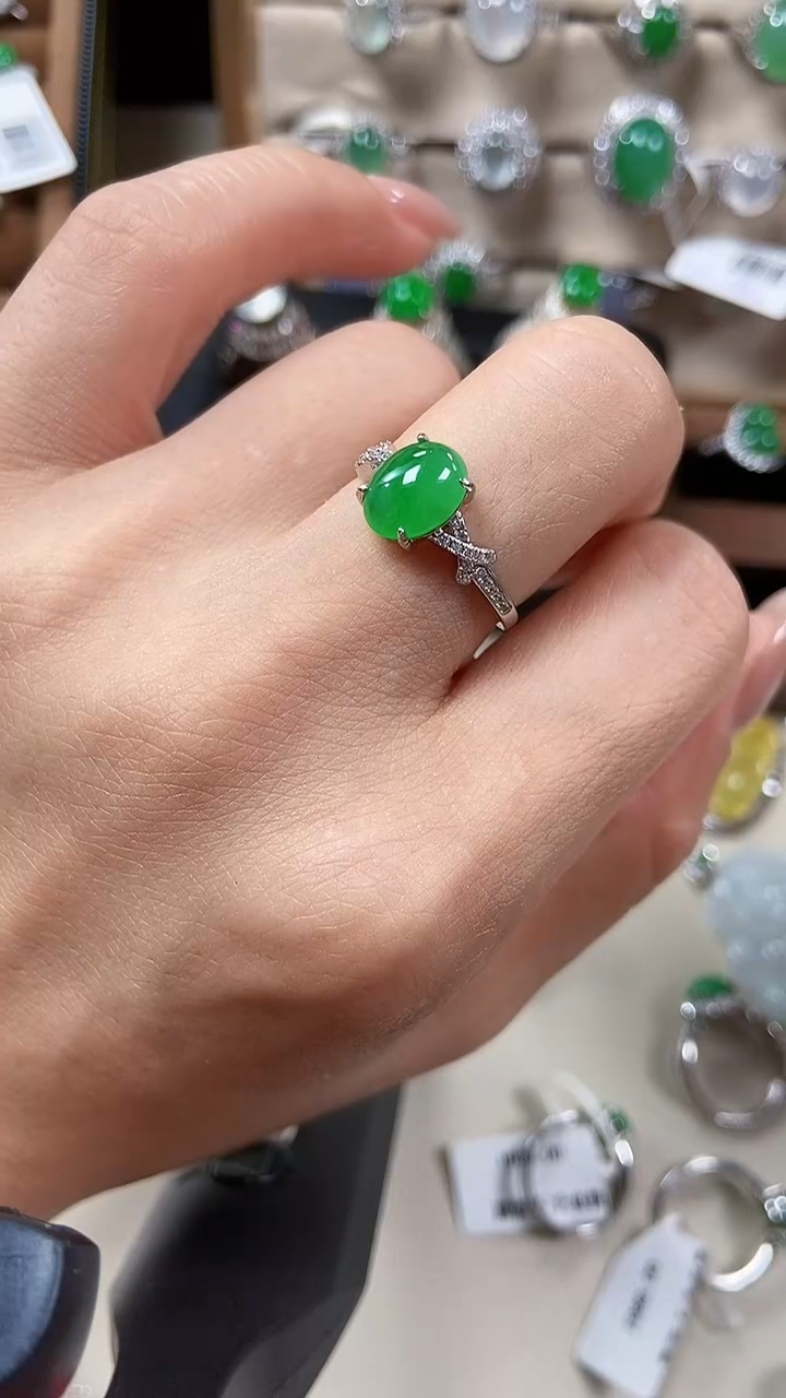 银S925镶嵌戒指翡翠倾**暖3115