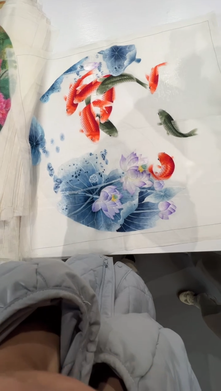 【闪购商品】刺绣荷花九鱼图画芯80*80cm