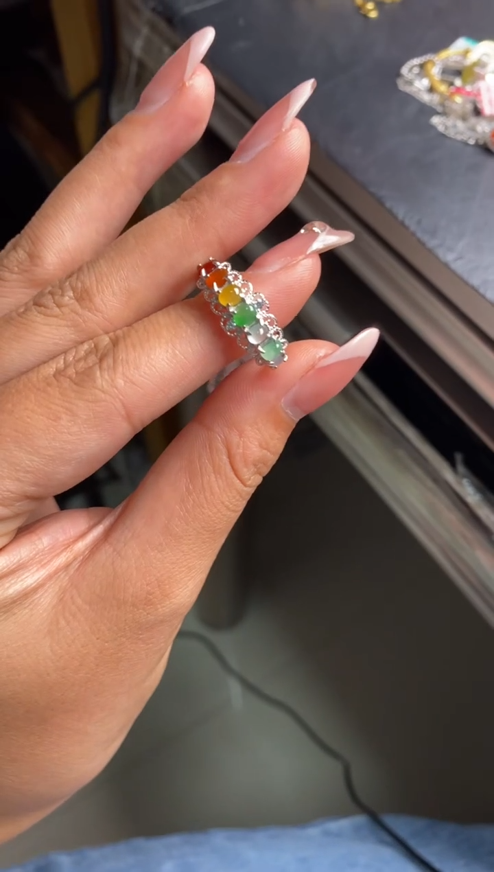 银S925镶嵌戒指翡翠天然A货翡翠