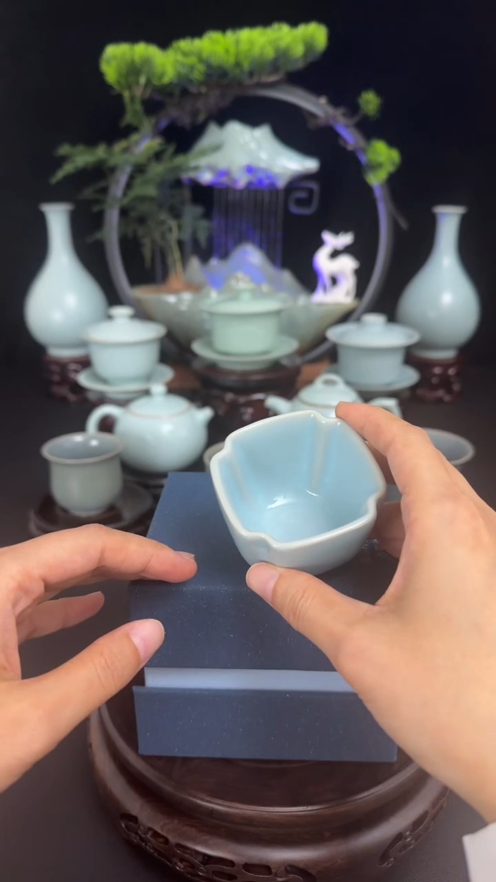 杯子原产地原矿天青四方杯省大师杨聚斌