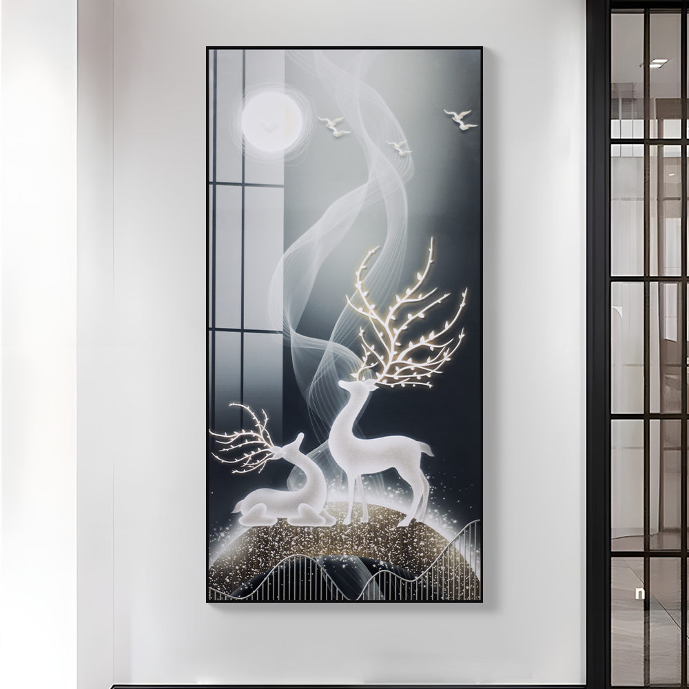 现代简约晶瓷装饰画 客厅入户玄关壁画 过道走廊尽头挂画 鹿80160