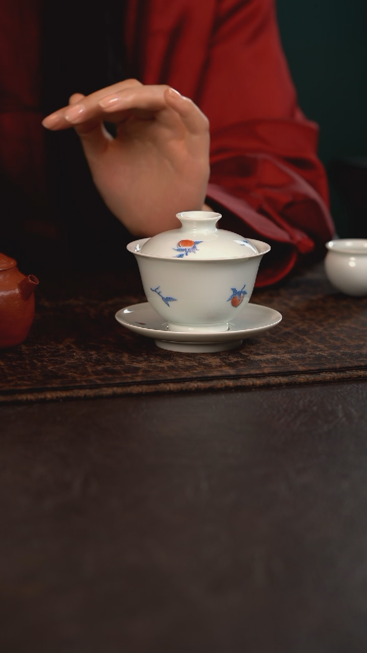 【闪购商品】杯聚澜堂寿桃三才盖碗