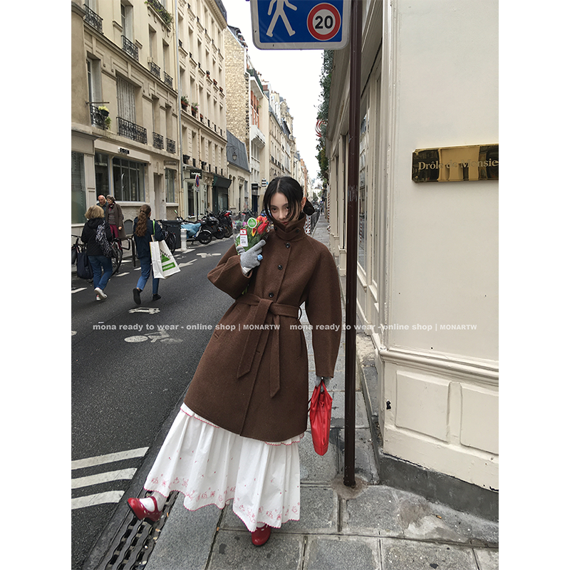 【Mona张绮贤】MONA 90羊毛牦牛绒双面呢大衣女 O124T12568