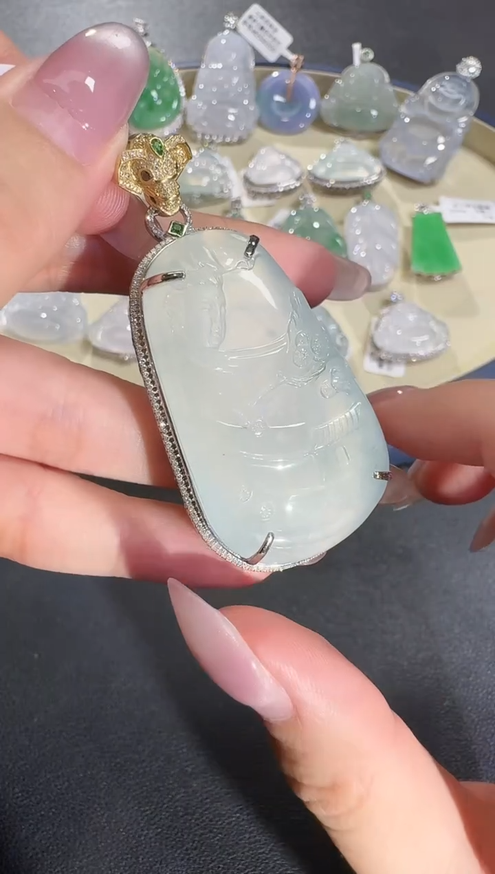 翡翠18K金镶嵌吊坠(不含链)【源头工厂】钻石镶嵌