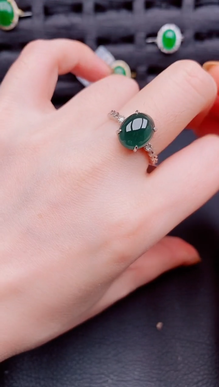 【闪购商品】翡翠戒指银S925镶嵌天然a货翡翠576