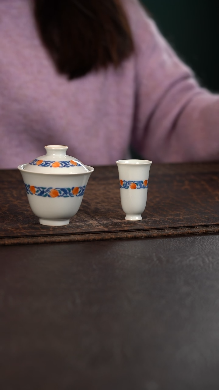 【闪购商品】杯云霞珍藏斗彩寿桃盖碗加小闻香杯