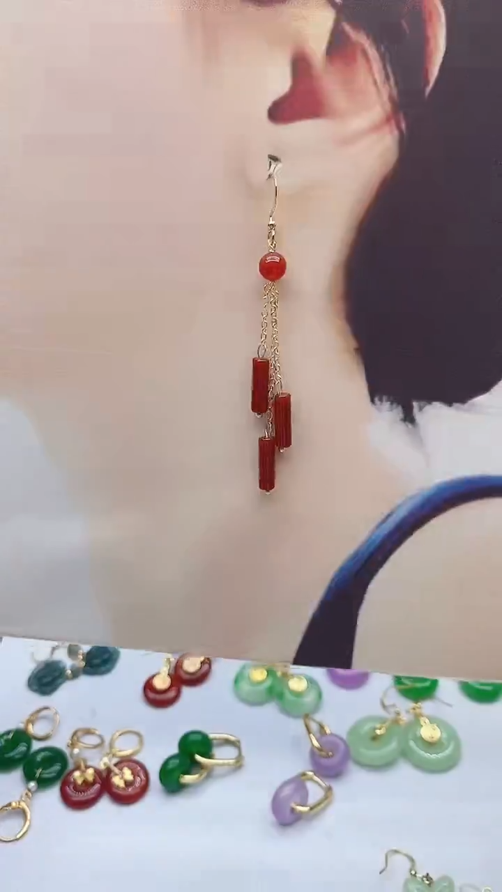 14K金镶嵌南红玛瑙耳饰003