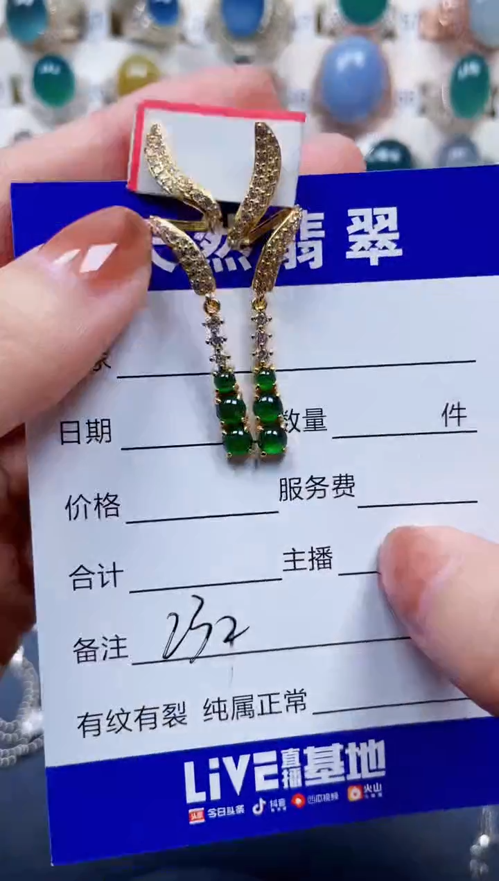 银S925镶嵌翡翠耳饰232