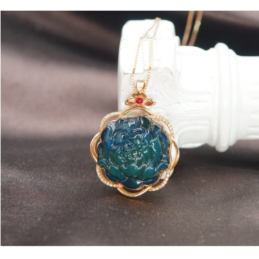 18K琥珀多米牡丹花吊坠 CA021249