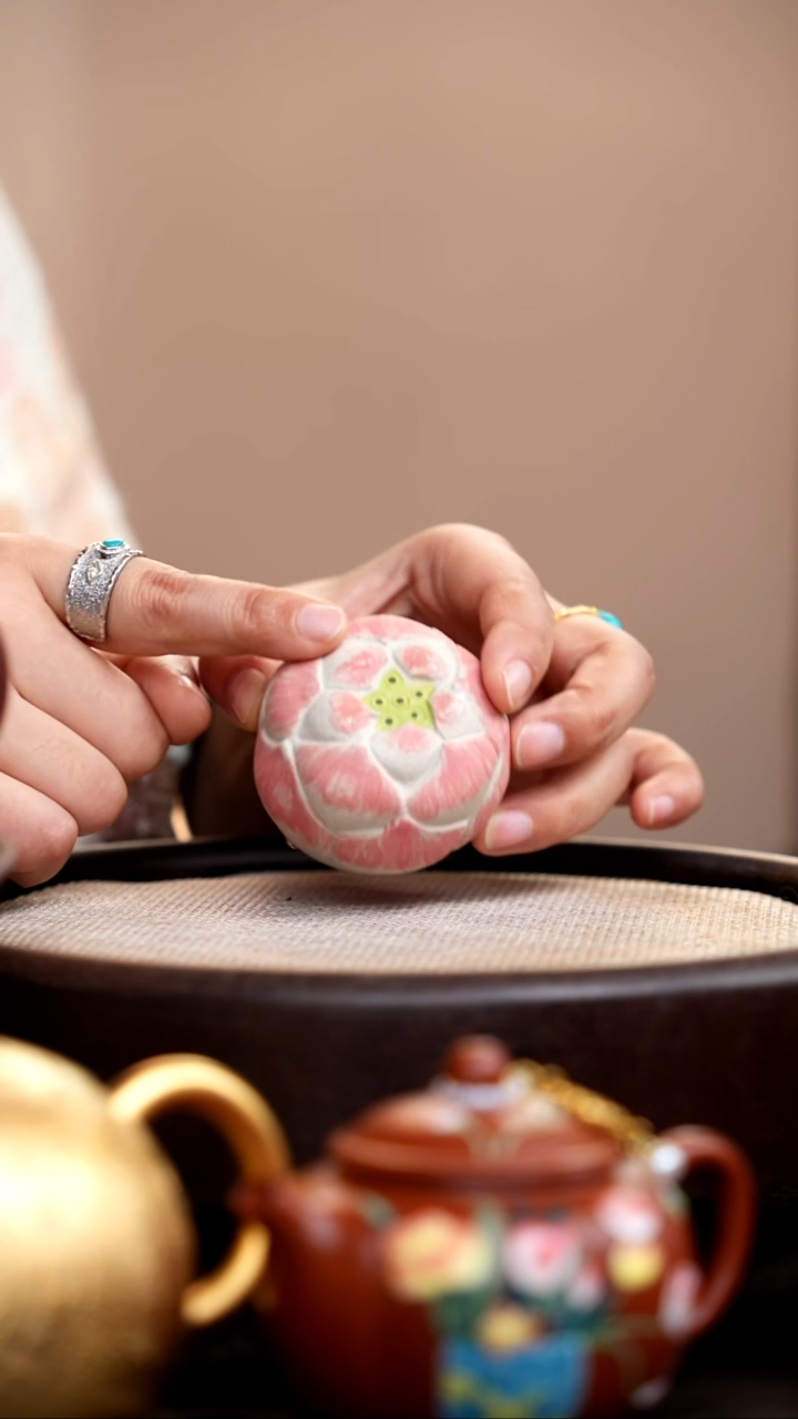 茶壶紫砂白玉段三色荷花主人杯