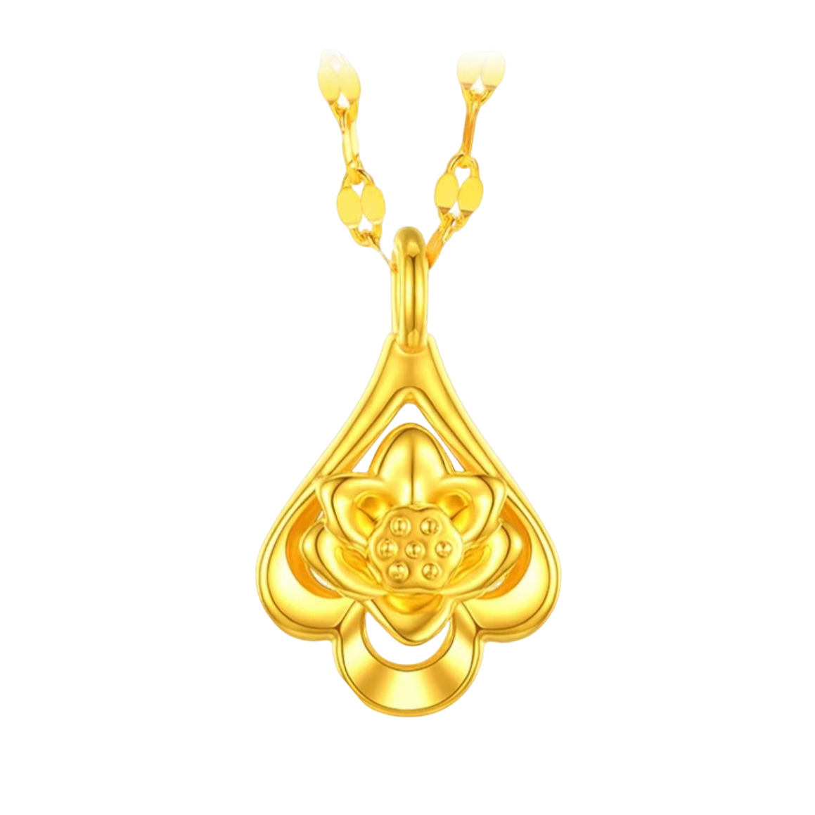 12期免息【中国黄金】金秋足金水滴莲花吊坠金项链黄金吊坠送礼