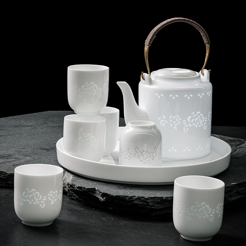 牡丹花/茶杯 九辰白色过滤茶具办公居家泡陶瓷茶杯镂空玲珑雕花