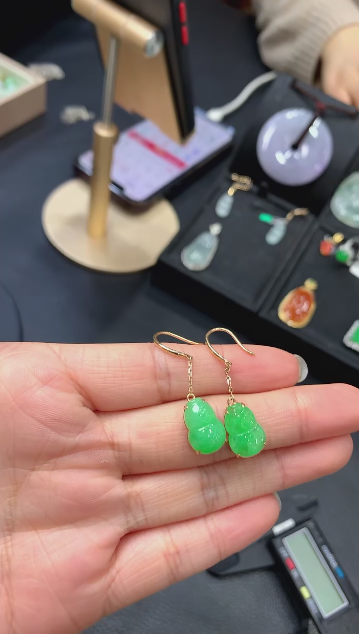 【闪购商品】翡翠耳饰18K金镶嵌耳环