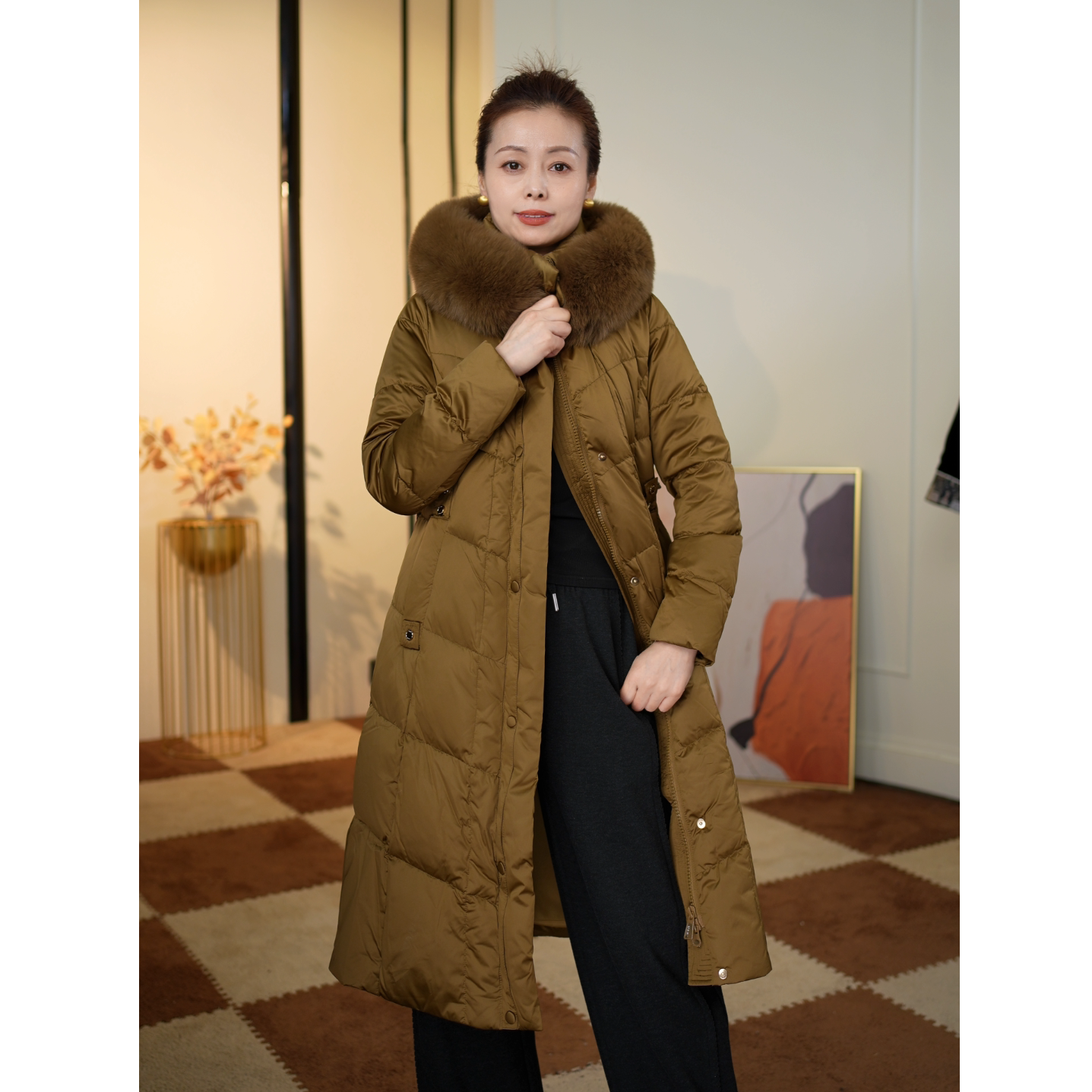 2025新秋冬加厚羽绒服大毛领中长款鸭绒服大领子时尚保暖-24191