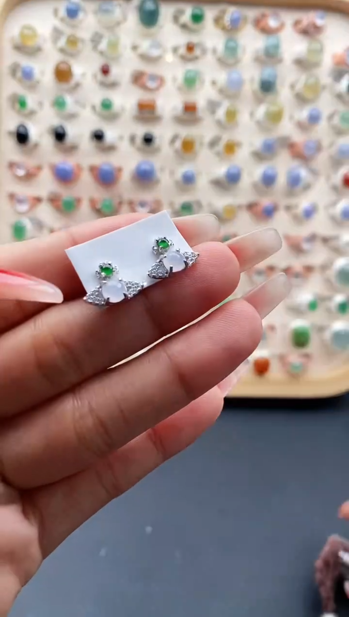 【闪购商品】翡翠耳饰银S925镶嵌缅甸天然A货翡翠333  6+