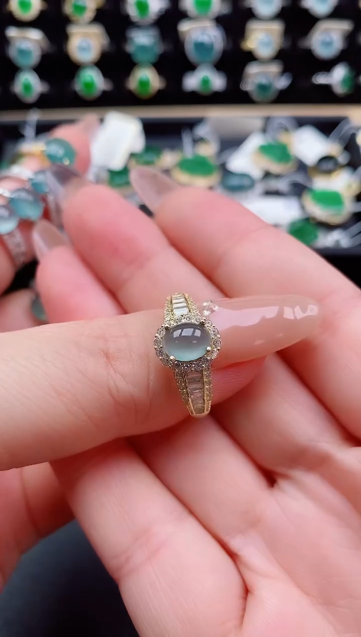 银S925镶嵌戒指翡翠1