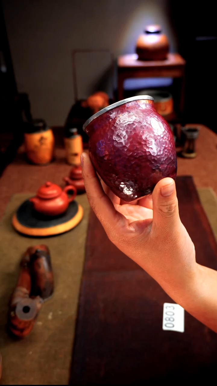 0803福利紫铜包锡口茶渣碗7.5*8.5