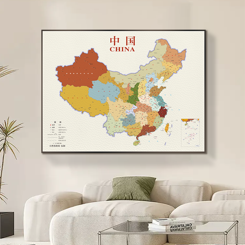 JHU55中国地图装饰画适用于客厅办公室创意墙面黑色金属边框168U