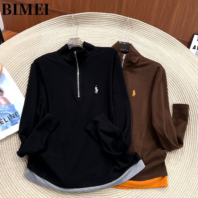 必魅-韩系拉链长袖T恤2025秋冬新款厚款德绒高级打底衫上衣56112