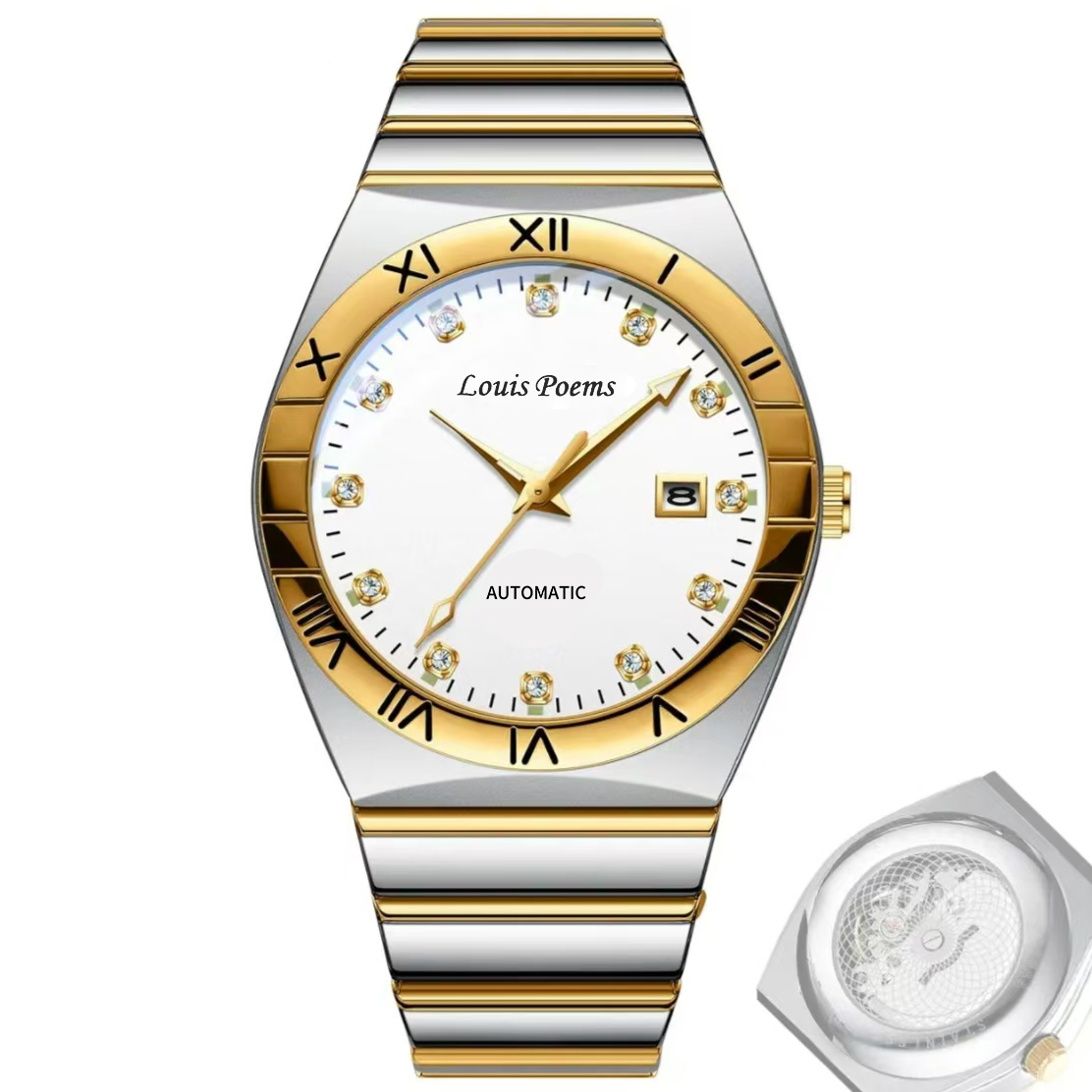 【云仓现发】全新未使用 金色星座时尚潮流个性男士腕表日历款-S