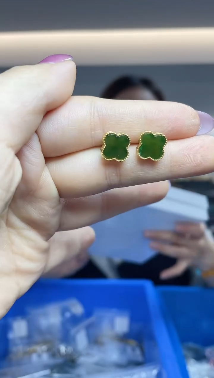 和田玉银S925镶嵌耳饰（多样性发一件）