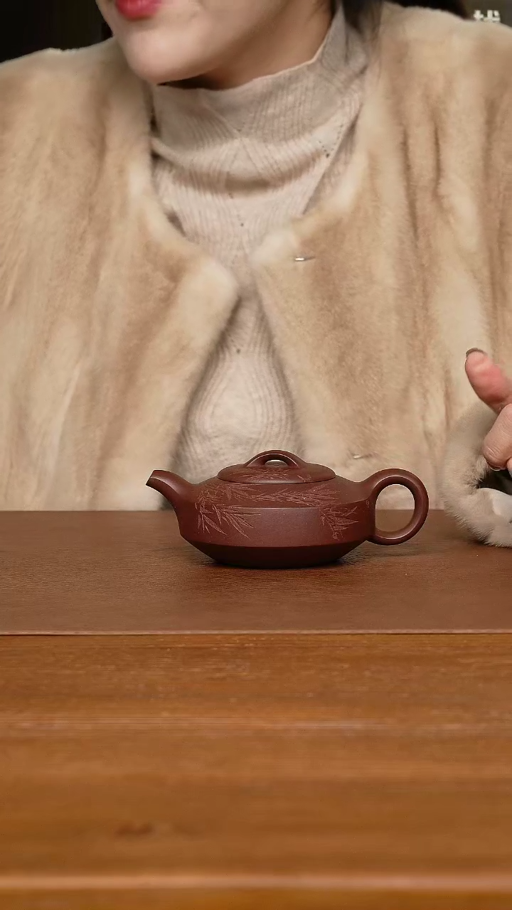 【闪购商品】紫砂茶壶张辉 扁石刻竹 底槽清210cc