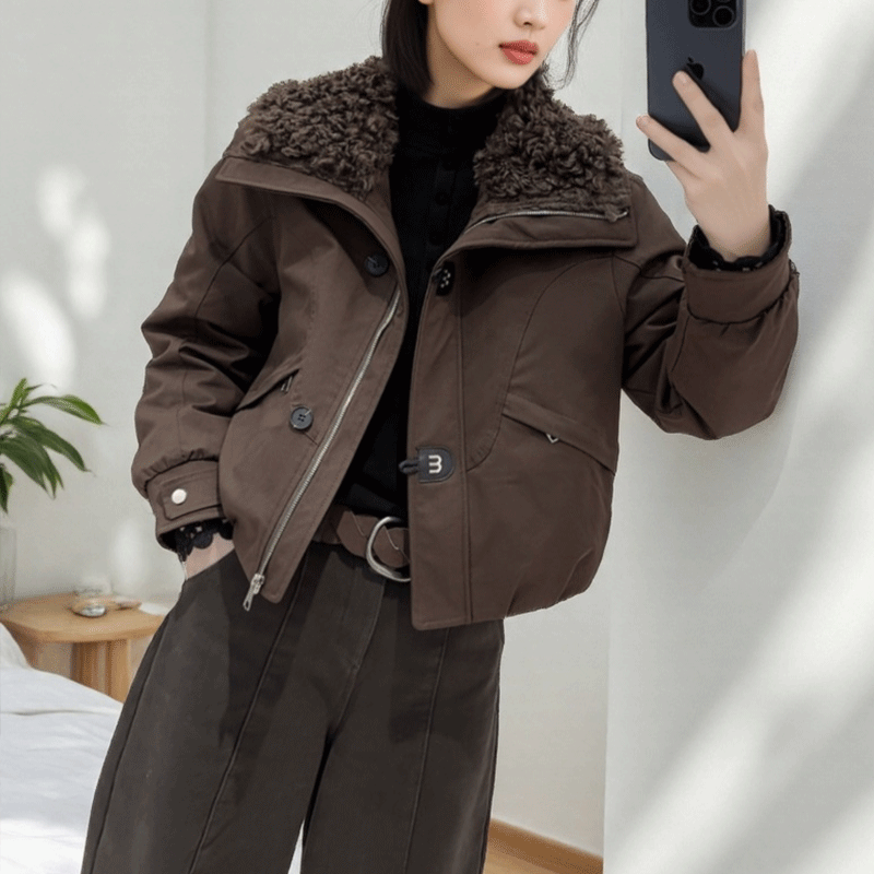 毛领羽绒服女2025冬季新款时尚工装风派克服保暖外套派克服上衣