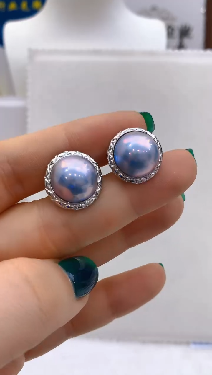 【闪购商品】拼合珍珠（马贝珠）耳饰铂Pt950镶嵌324 13-14mm