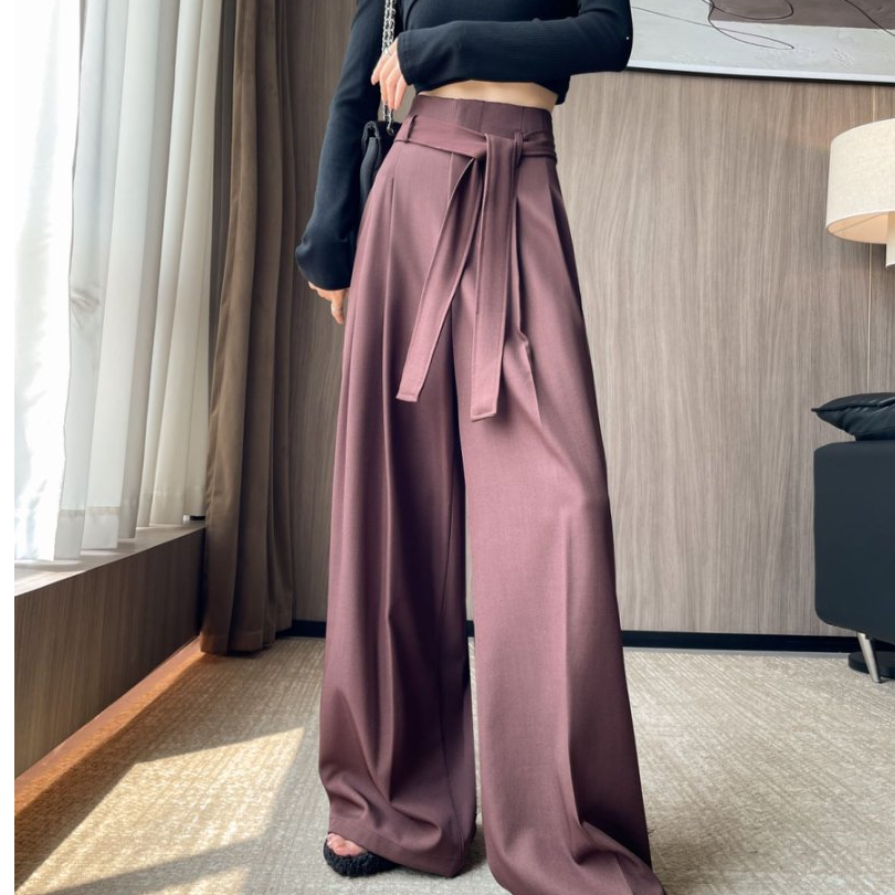 西装阔腿裤女2025春季设计感绑带高腰垂感宽松休闲拖地裤KX5223