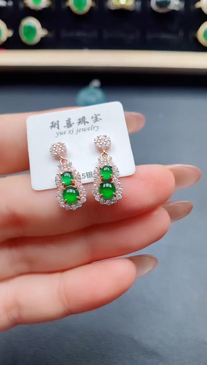 翡翠银S925镶嵌耳饰132131