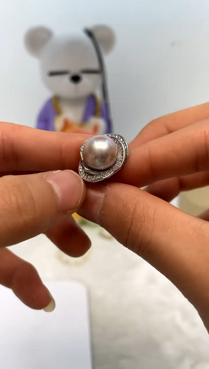 银S925镶嵌戒指淡水珍珠12-13