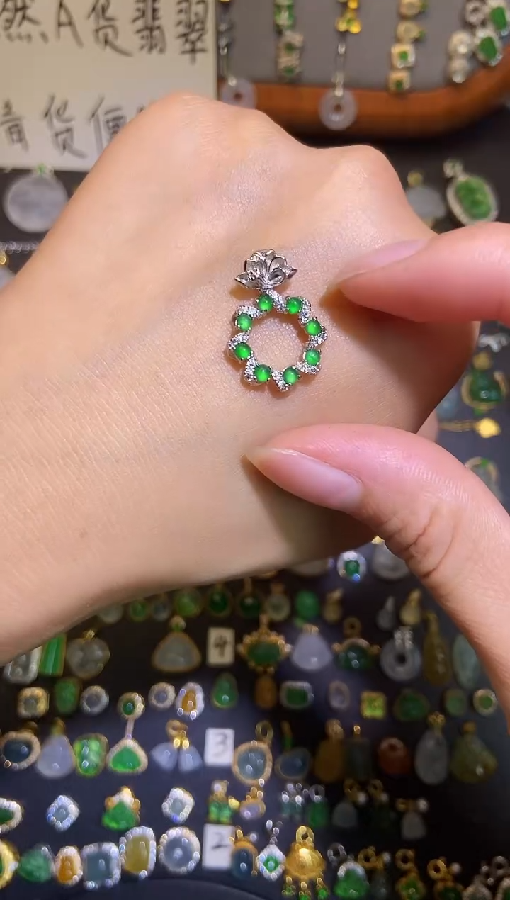 翡翠银S925镶嵌吊坠(不含链)天然a货翡翠