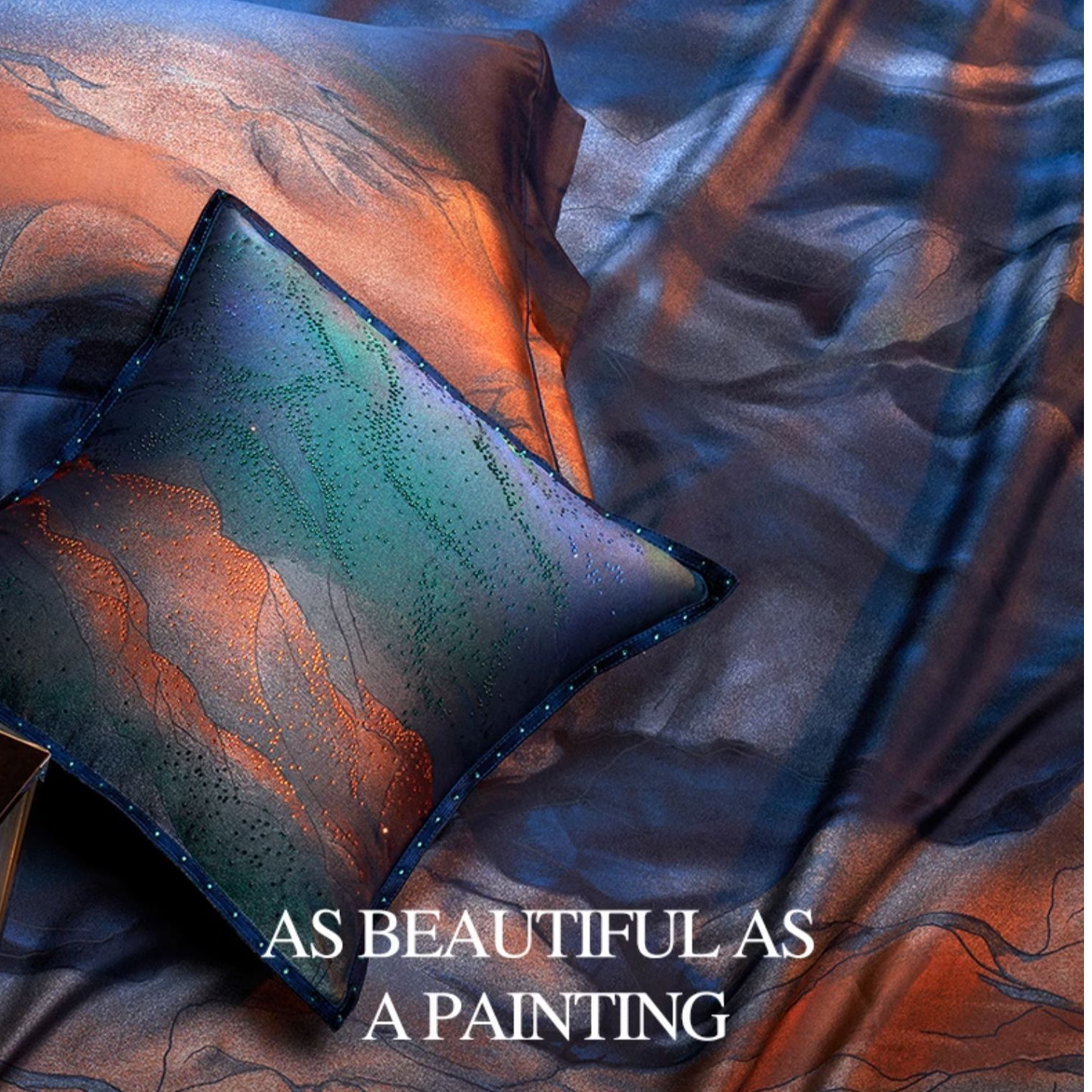 真丝色织提花烫钻枕套（带芯） 极地之光