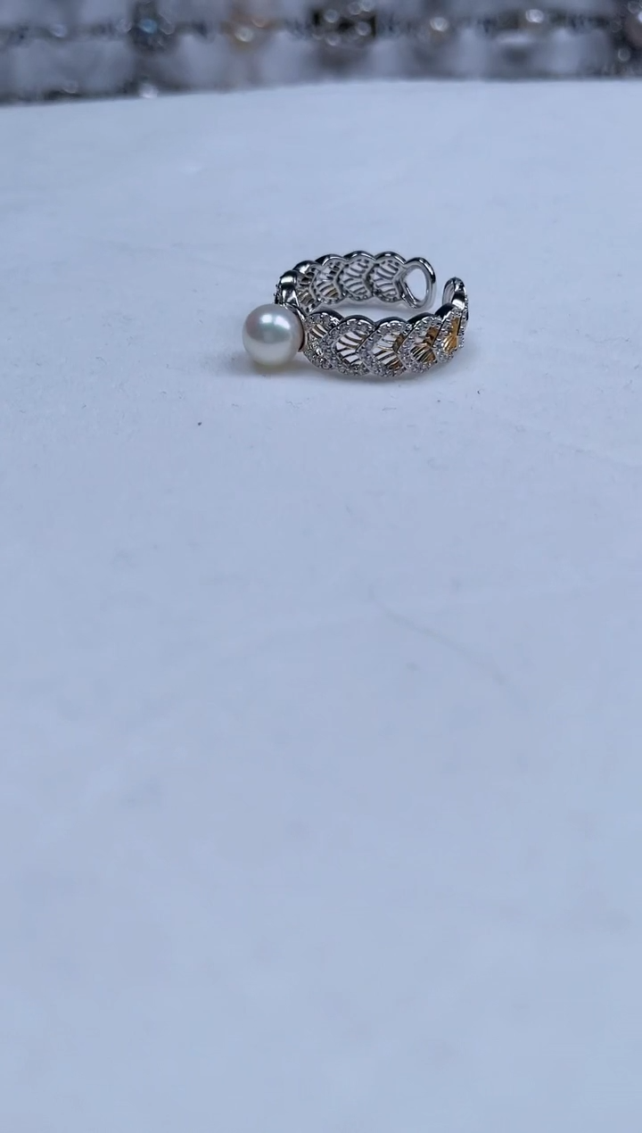 【闪购商品】海水珍珠戒指银S925镶嵌海水珍珠开口银戒布家同款