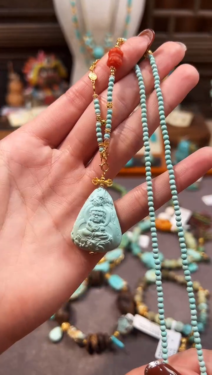 18K金镶嵌绿松石颈饰不动明王项链