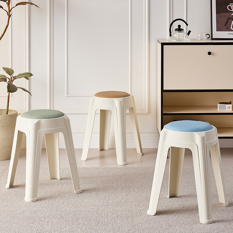 慕格娜加厚软包凳子家用可叠放圆凳简约客厅餐桌备用塑料高凳
