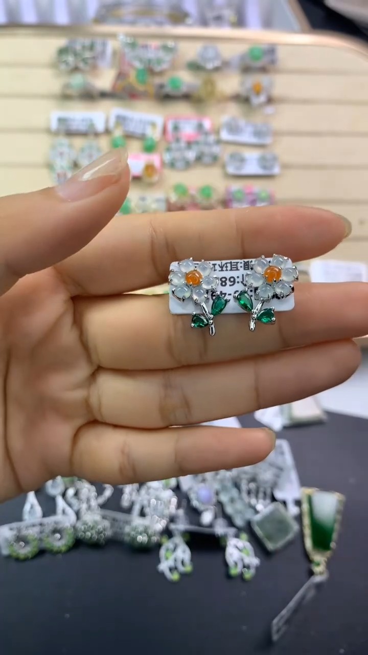 翡翠戒指银S925镶嵌翡翠 蛋面 银S925镶嵌