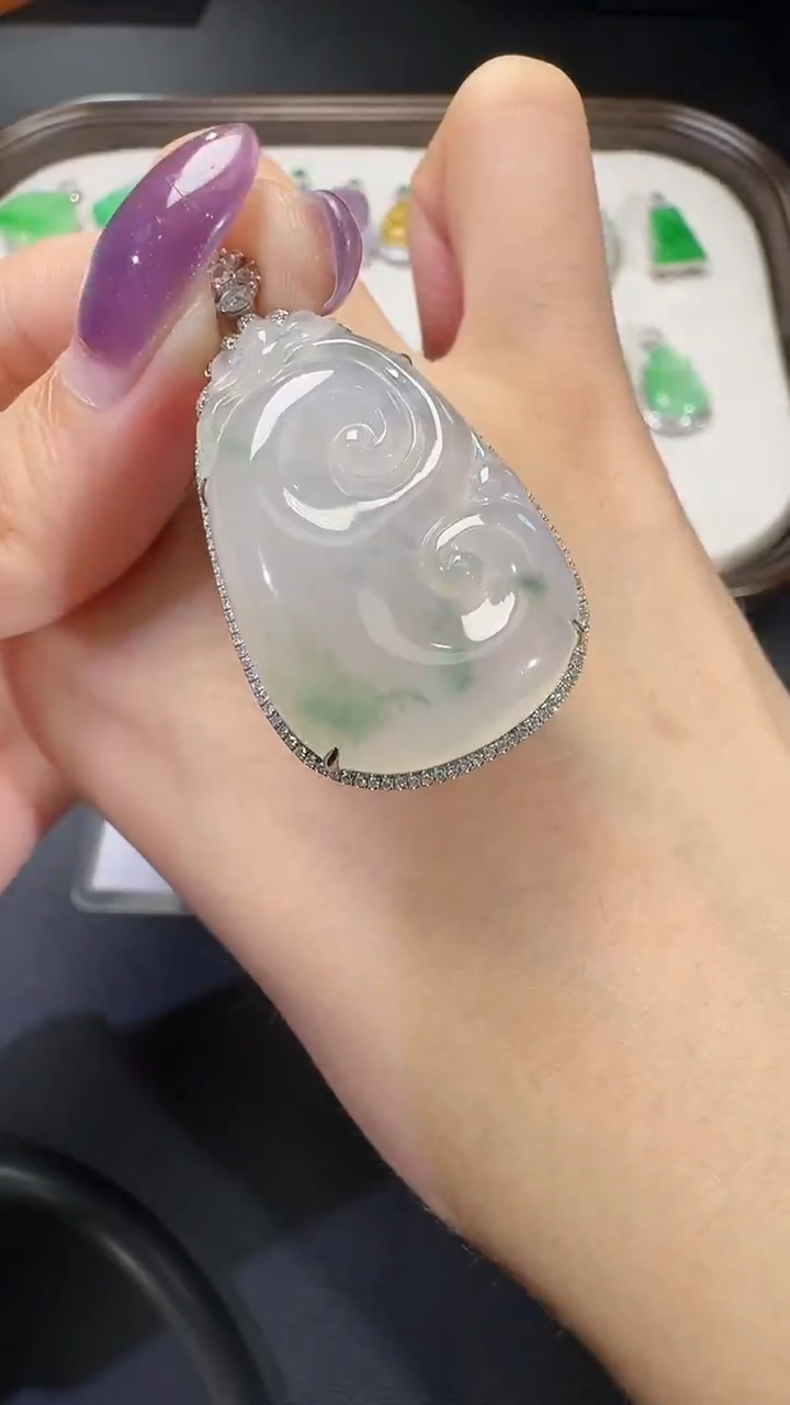 吊坠(不含链)18K金镶嵌翡翠【源头工厂】钻石镶嵌