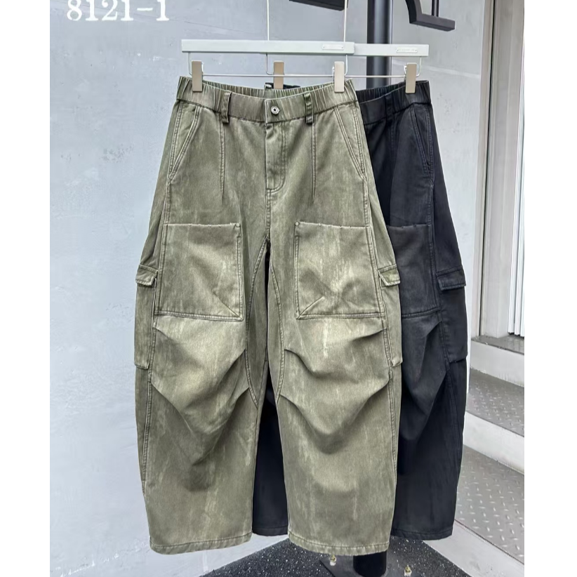 655-656素3 冬季男女重磅水洗工装加绒加厚弯刀牛仔长裤 KZ8121-1