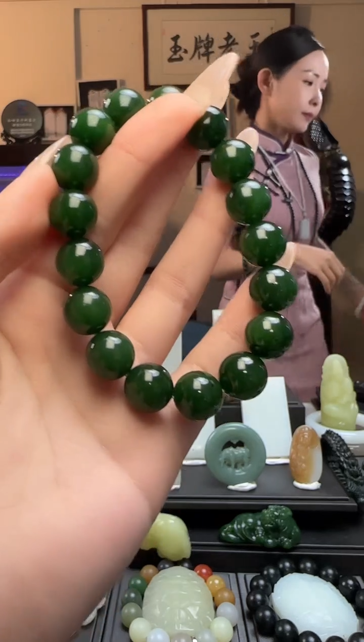 【闪购商品】和田玉碧玉圆珠未镶嵌手串