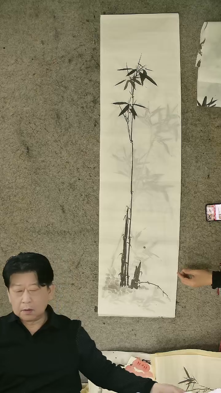 国画四尺对开  墨竹条屏 34*138cm