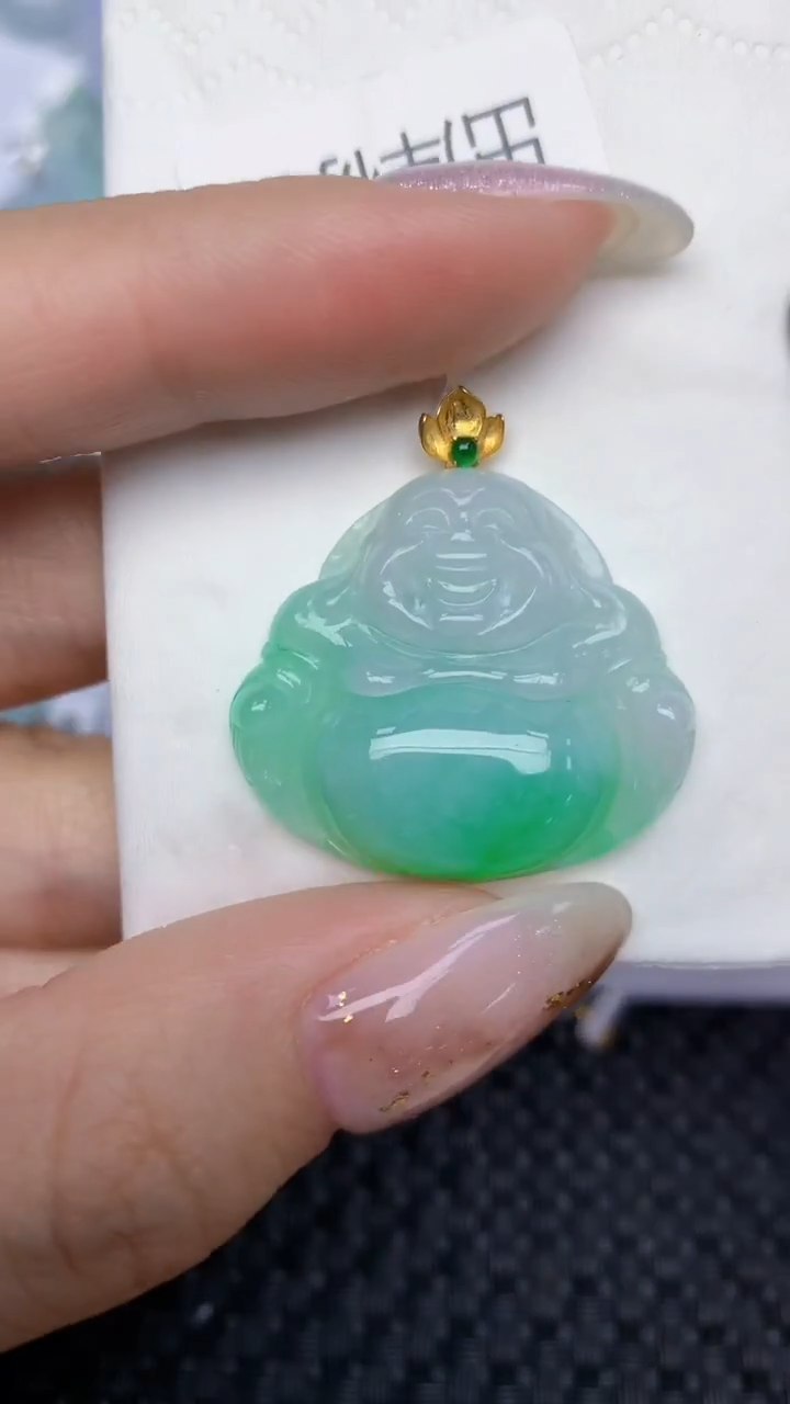 颈饰18K金镶嵌翡翠天然缅甸翡翠a货百元以上9元证书费自理