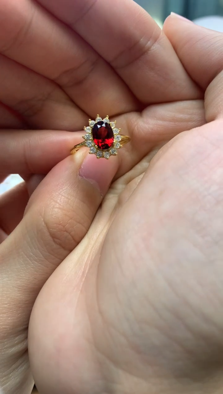 银S925镶嵌戒指石榴石J39-2