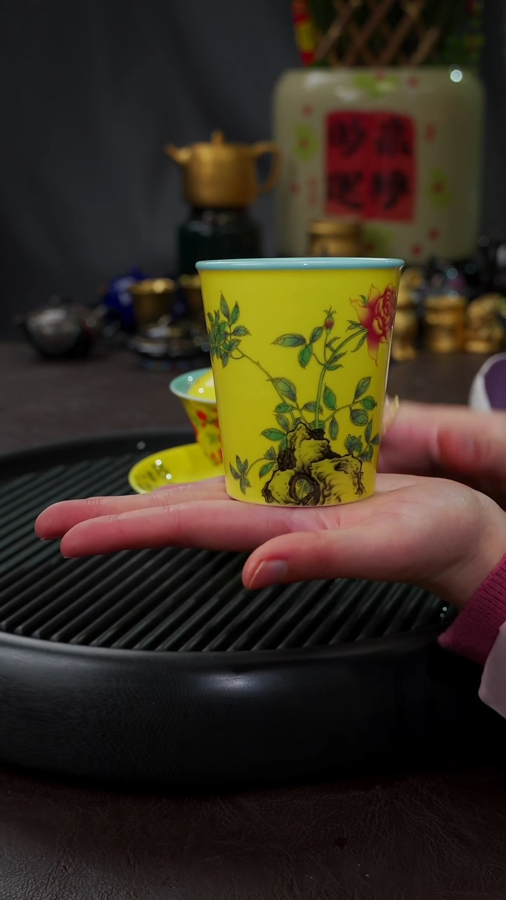 【闪购商品】杯【宜景窑焦黄】手绘可乐杯