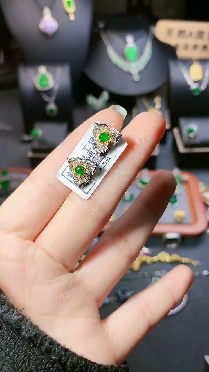 【闪购商品】翡翠耳饰银S925镶嵌耳饰