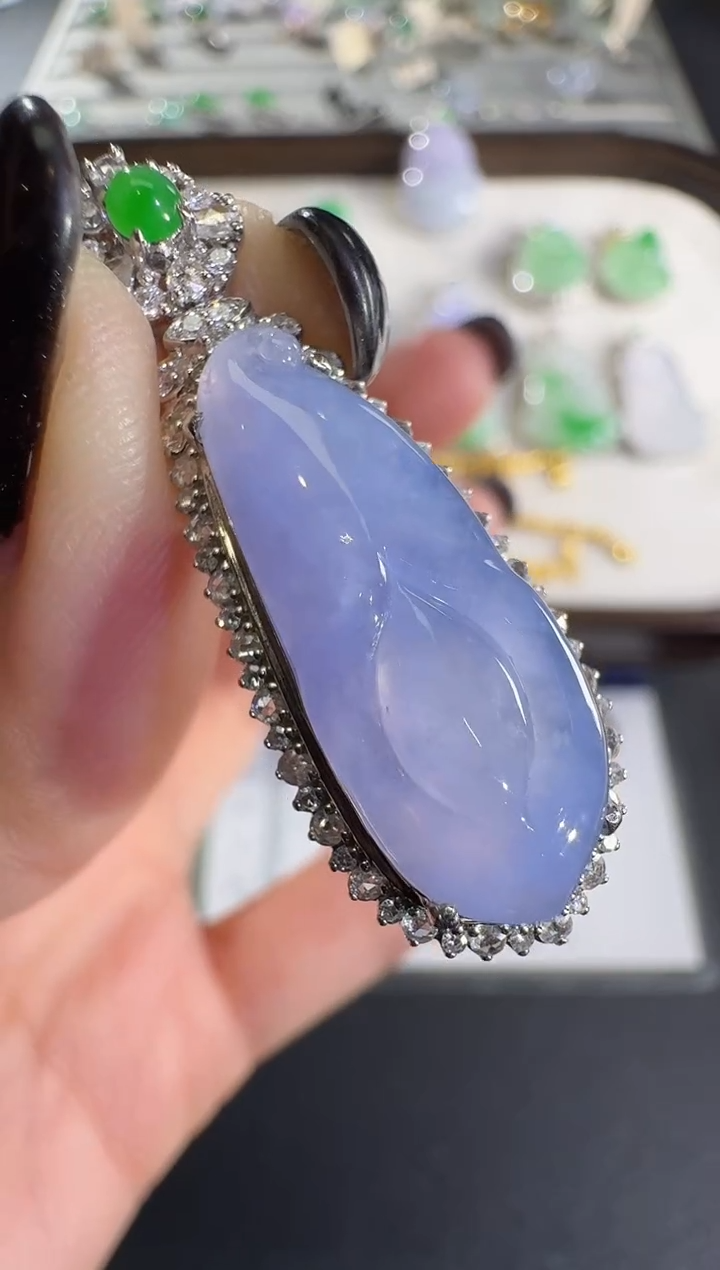 吊坠(不含链)18K金镶嵌翡翠【源头工厂】钻石镶嵌