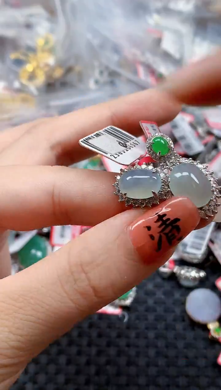 银S925镶嵌戒指翡翠天然A货缅甸翡翠