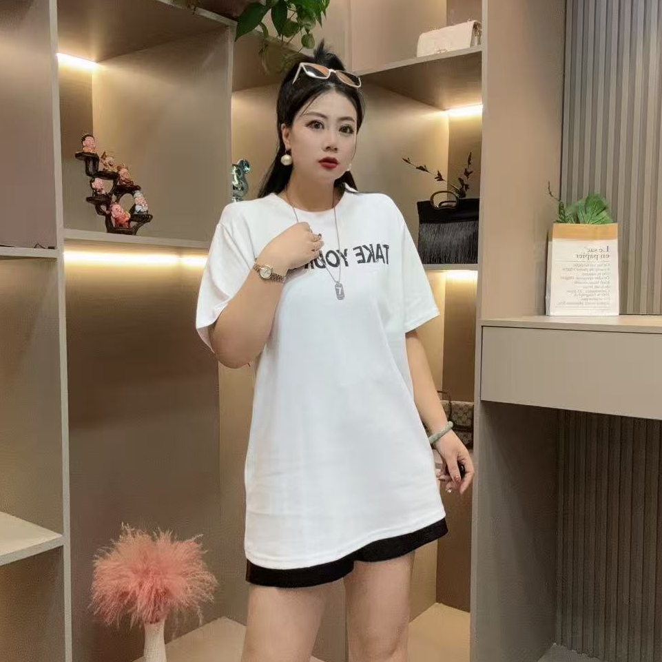 秋季半袖-甜 5007秋季大码时尚宽松字母休闲圆领减龄百搭半袖大衫