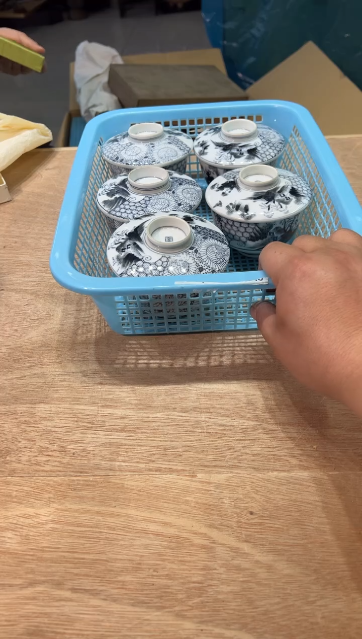 五只墨彩盖碗  茶道零配  