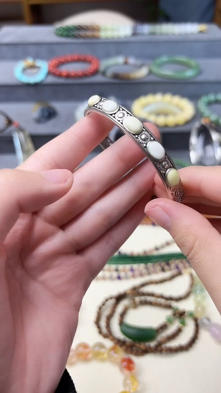 银S925镶嵌蜜蜡手镯s925银蜜蜡手镯GW